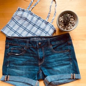 American Eagle dark wash super stretch midi shorts